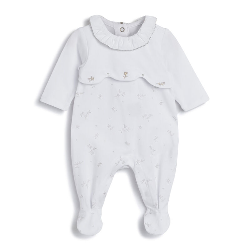 Girls White Printed Leg Opening Babysuit image number 0